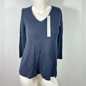 NEW Ellen Tracy Women’s Navy Sz S Pullover Front Knit Sweater 3/4 Sleeve